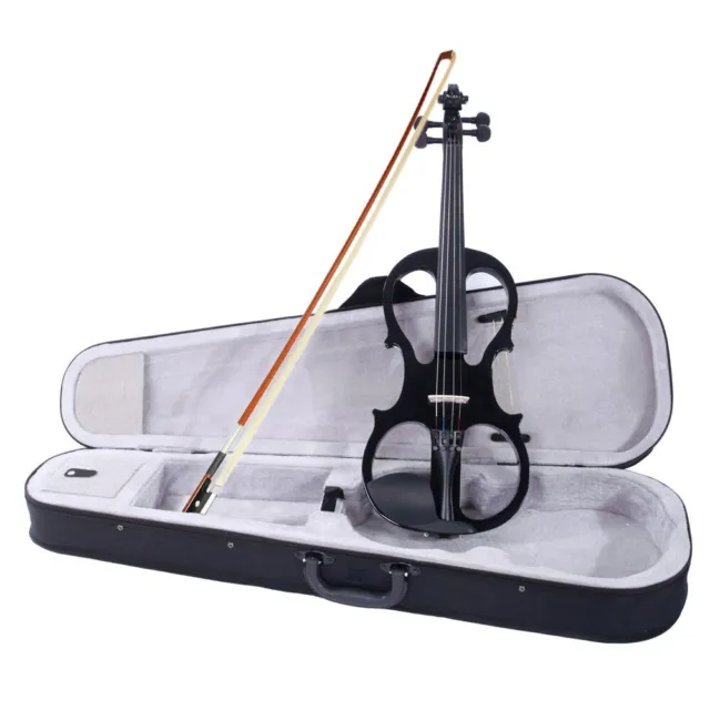 New 4/4 Electric Silent Violin + Case + Bow + Rosin + Headphone - Black