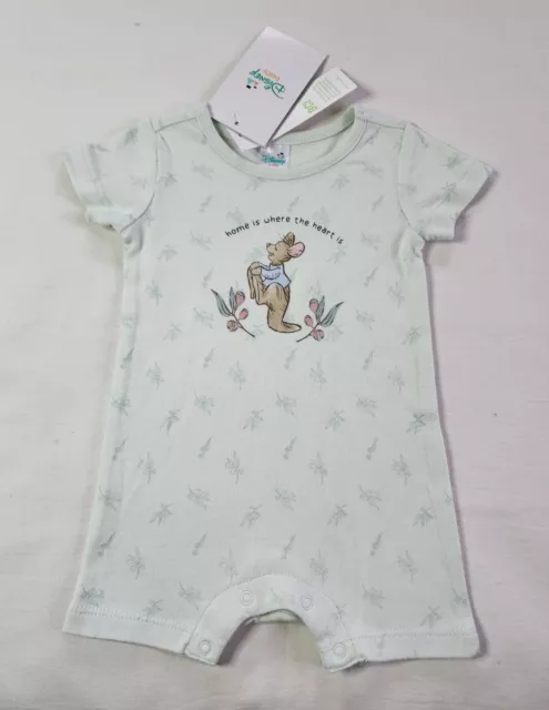 Disney Baby Winnie The Pooh Roo Pale Green Printed Short Sleeve Romper Size 000