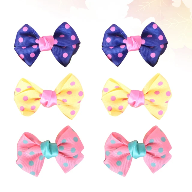 6 piezas clips para el pelo de mascotas con patrón de puntos y barreta para el pelo en forma de moño (color aleatorio)