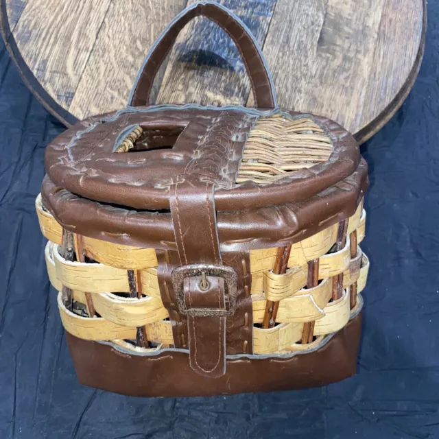 WICKER CREEL FISHING Basket with Leather Straps ~ 15 Wide $29.99 - PicClick
