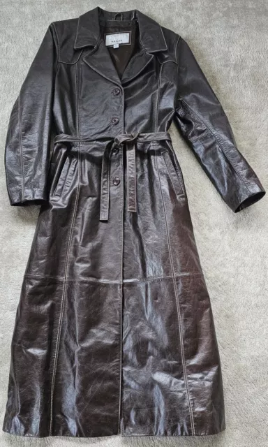 Vtg Retro WILSONS Maxima Long LEATHER TRENCH COAT Jacket Maxi Brown M L Costume