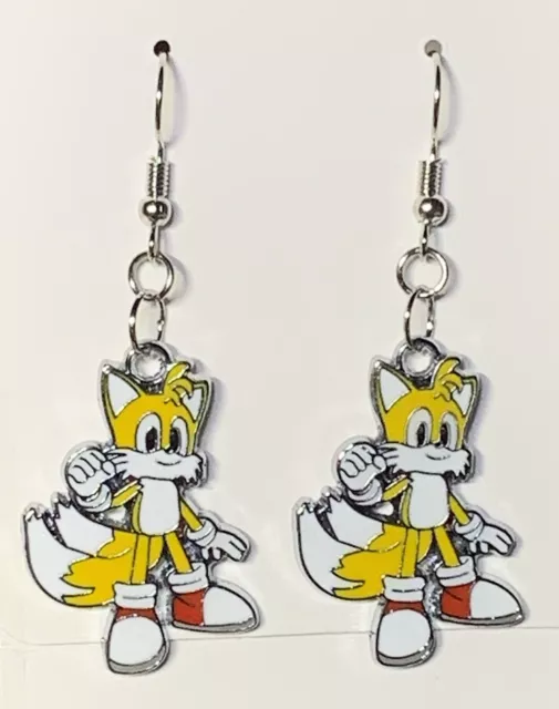 Silver Tails From Sonic The Hedgehog Sega Game System Dangle Drop Earrings!!