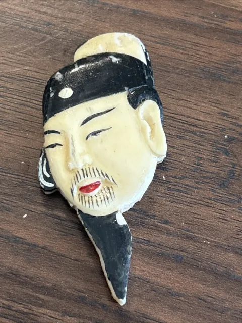 Vintage Bone Hand Carved Asian Chinese Small Face Hand Painted