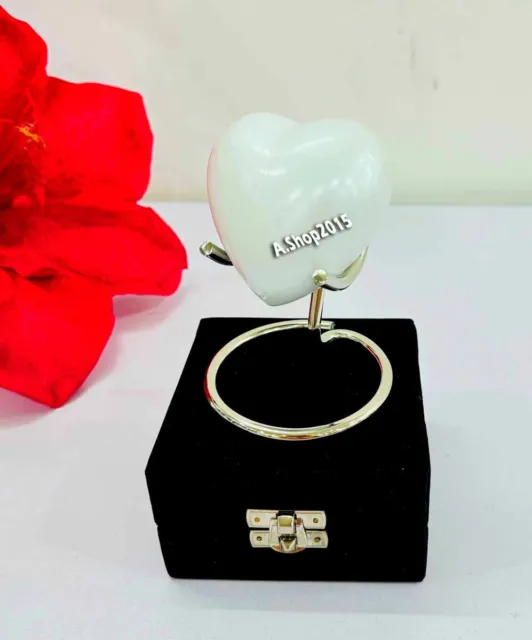 White Cremation Urn for Ashes Keepsake Heart Urn with Black Box and silver Stand