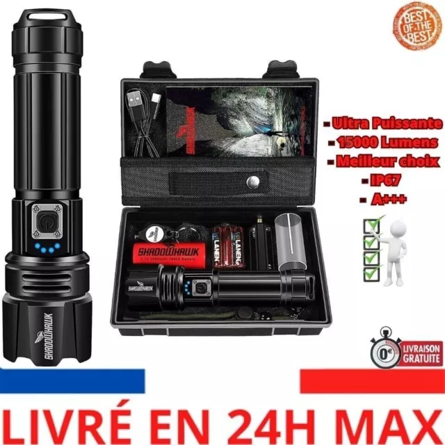 9900000LM lampe de poche LED la plus puissante 800 Watts lampe torche  Rechargeable USB 5000 mètres lampe de poche haute puissance lanterne  tactique