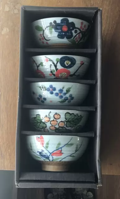 Asian Japanese Rice Soup Noodle Bowls Floral Design Set of 5