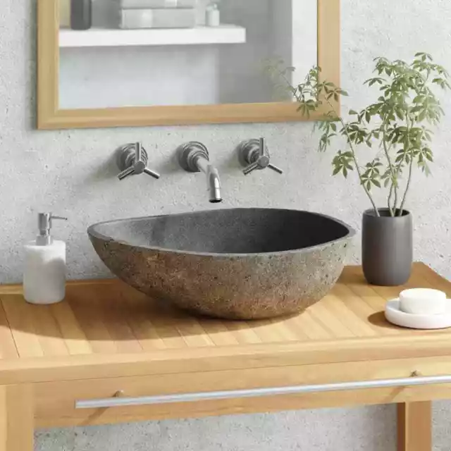 River Stone Sink Basin Bowl Natural for Bathroom or Washroom Oval 37-46cm