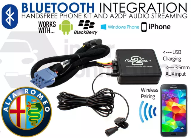 Alfa Romeo 147 Bluetooth Streaming Adaptateur Kit Appels CTAARBT001 Aux Voiture