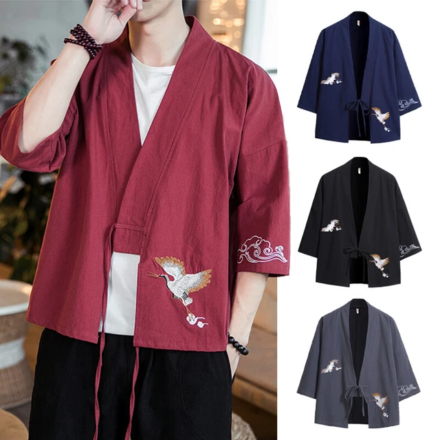 thumbnail image 2 of Japanese Men's Kimono Costume Set | Ryoma Sakamoto Samurai Bushi Outfit With Jacket & Hakama Pants 2 of 3