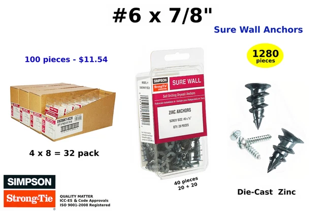 ( 1280) Wall Anchors And Screws For Drywall Self Drilling Hollow Wall Anchor kit