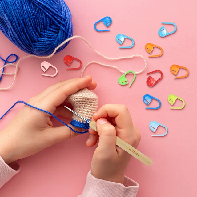 9 PZ KIT ganci all'uncinetto all'uncinetto punti croce occhi grandi in metallo EUR 3,28