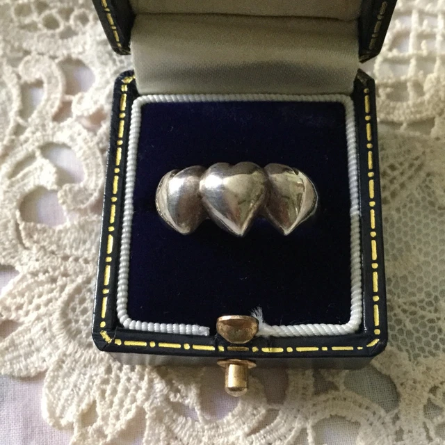 Bague Art Déco Cœur En Relief En Argent Massif - Modèle "tank" Des Années 1930, Occasion, Splendide