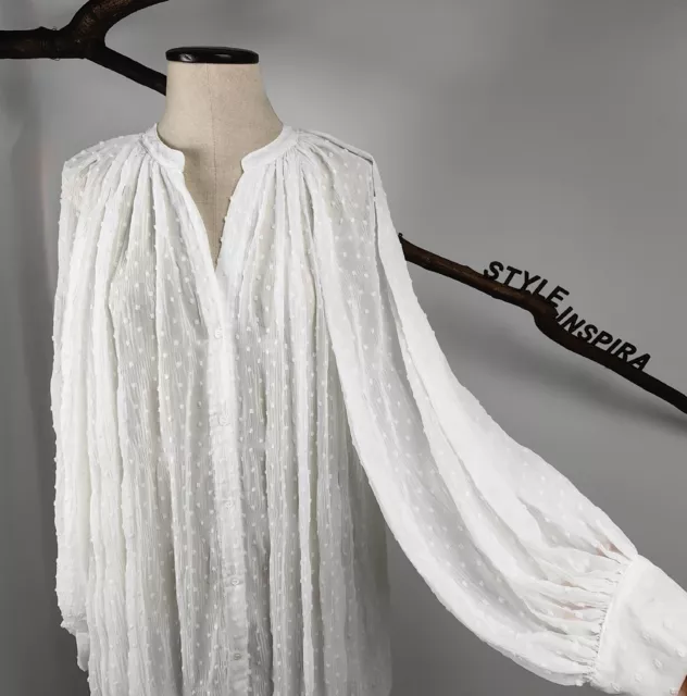 Zara 🤍 Kleid Hemdblusenkleid Tunika Kaftan Strandkleid Plumetis Gepunktet Weiss