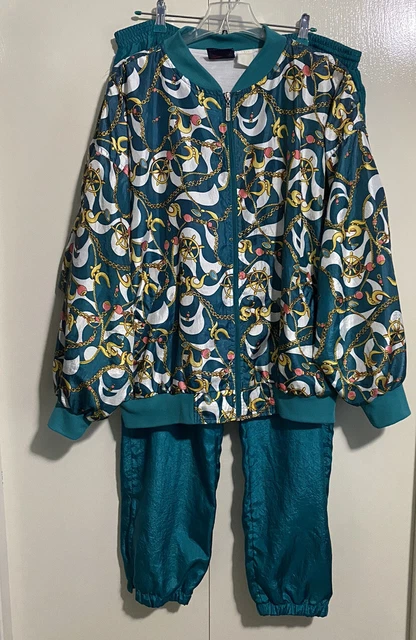 Bovattini Sportwear Tracksuit Windbreaker Womens XL Teal w/Gold/White Design VTG