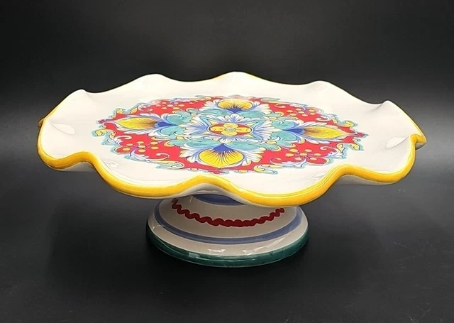 Deruta Italy Pottery RAFFAELLESCO 10" Diameter Cake Stand MINT Coordinate