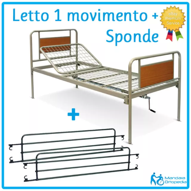 LETTO ORTOPEDICO A 1 Movimento + Sponde Per Disabili E Anziani