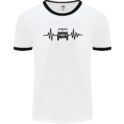 4X4 Heart Beat Pulse Off Road Roading Mens White Ringer T-Shirt