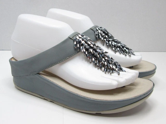 FitFlop Rumba Gray Wedge Slip-On Thong Style Sandals Womens Size US 5M / EUR 36