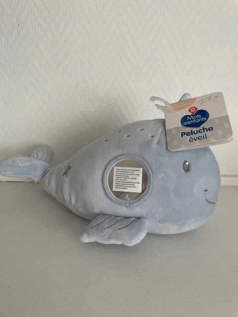 Doudou peluche baleine bleu hochet miroir MOTS D'ENFANTS - tout doux, neuf.