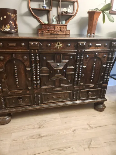 A stunning Charles II/Jacobean period ornate oak carved wooden sideboard. Rare