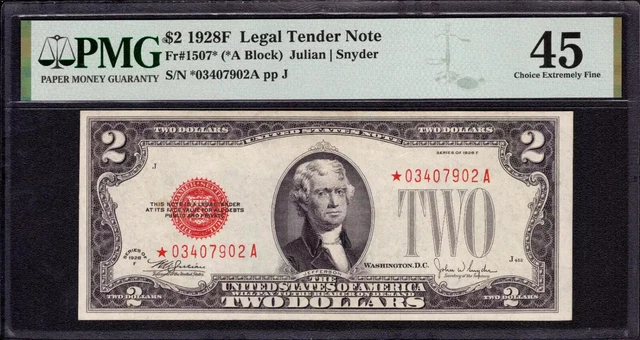 1928 F $2 Legal Tender Red Seal Star Note Fr.1507* Pmg Choice Xf Ef 45 (902A)