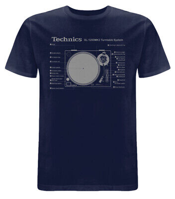 Technics 1200-MK2 Giradischi Sistema T-Shirt Blu ( S-Xxl ) Dj Decks Vinile Disco