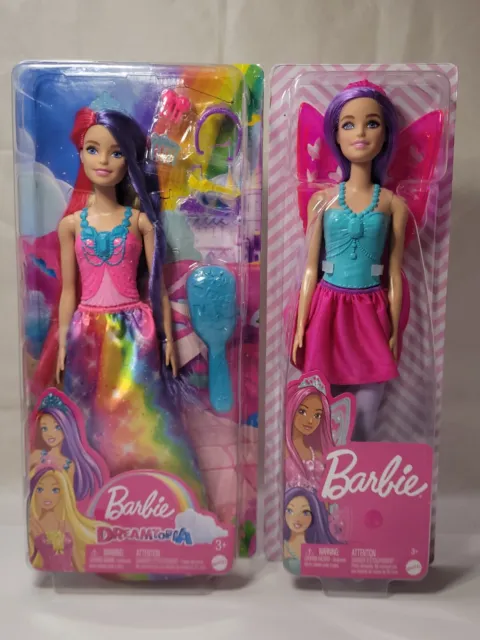 Barbie Dreamtopia And Fairy Dolls MATTEL 2x NEW BOXED Barbies With Purple Hair