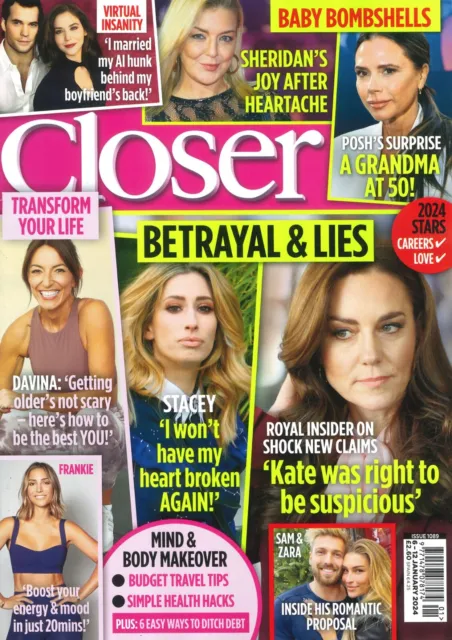 Closer Magazine: Princess Kate, Victoria Beckham, J. Aniston, Davina, 6.1.24