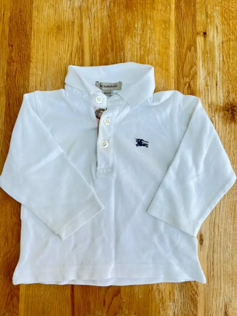 Burberry Baby Toddler Boys Long Sleeve White Polo Shirt 9-12 months