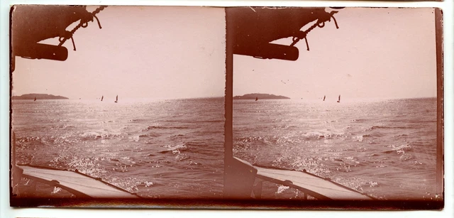 Antique Stereo Photo Print 6x13cm Early 20th century Sea Landscape Sailing Sea Ocean