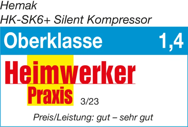 Flüster Kompressor HEMAK HK-SK6+ 750W 6L 59dB Druckluft Silent inkl. 3tlg Set 3