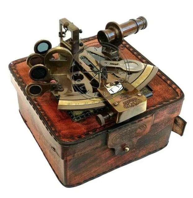 Nautical Brass Sextant Working Marine Vintage Leather Box Rare New Engraved Item