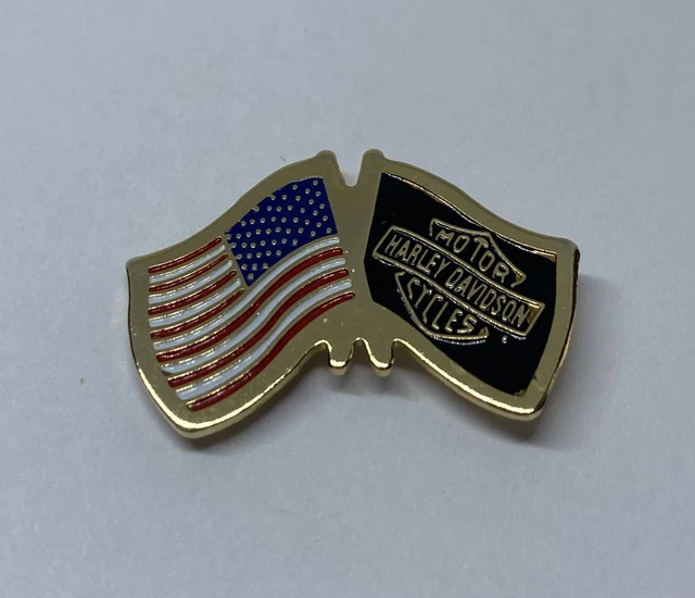HARLEY DAVIDSON MOTORCYCLES Flag Dual American Flags USA Biker Lapel