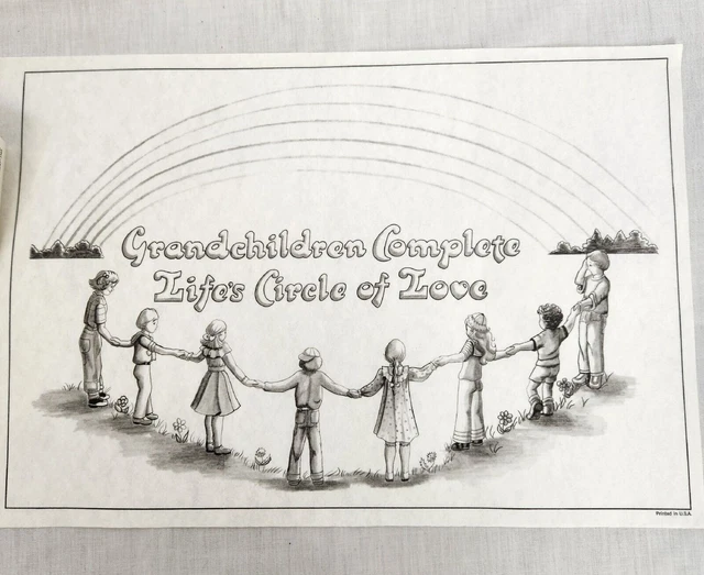 Bordado líquido Tri-Chem - círculo de amor e instrucciones 18"" X 12"" 1982