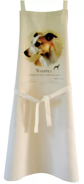 Whippet Dog Natural Cotton Apron with Double Pockets UK Made Baker Cook Gift