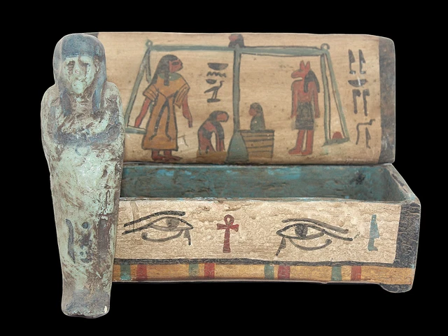 RARE ANCIENT EGYPTIAN ANTIQUE USHABTI WOODEN BOX Anubis Judgment After ...