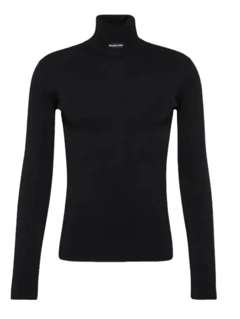 Balenciaga Unisex Logo Patch Turtleneck Sweater Fitted Knit Ribbed