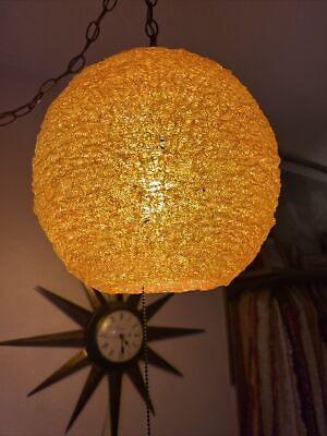 MCM Vintage Large Orange Spaghetti Spun Lucite Swag Lamp Hanging Large 12”