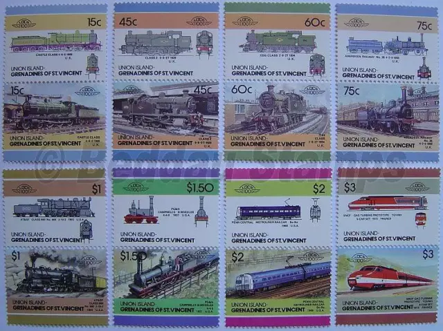 1986 UNION ISLAND Set #5 Train Locomotive Railway Stamps (Leaders of the World)