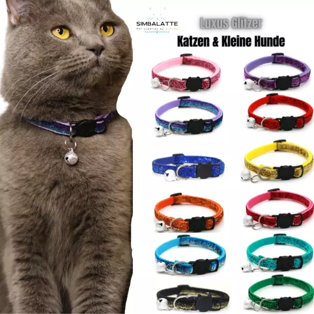 Katzenhalsband mit Glocke Luxus Glitzer Verstellbare Sicherheitsverschluss Bunte