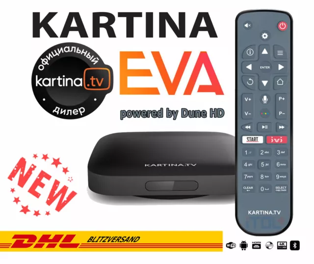 Kartina EVA -WLAN 4K Receiver Kartina.TV von DuneHD mit Bluetooth-Fernbedienung