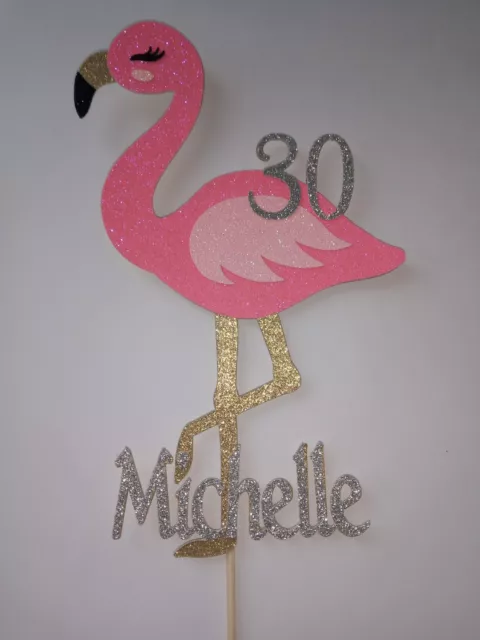 Personalised Flamingo Cake Topper - Glittery, Sparkly *Any Name Any Age