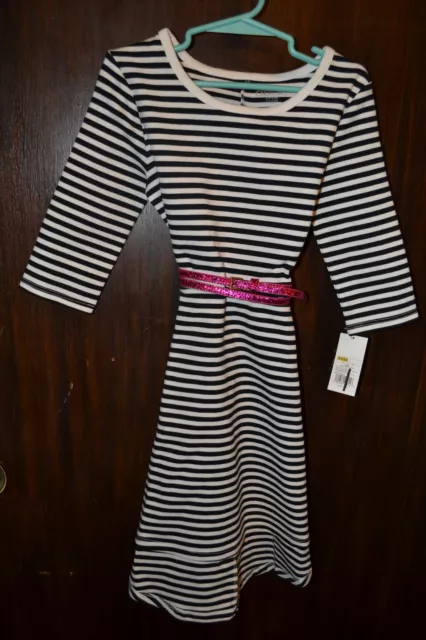 Cherokee  Girls Black Stripe Dress with Pink Belt  SIZE S  6/6X  NWT