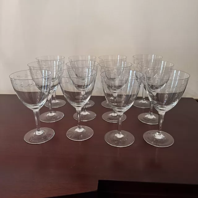 MCM Garland Crystal Clear Wine Water Goblets Glasses  Etched 1969 Wedding Gift