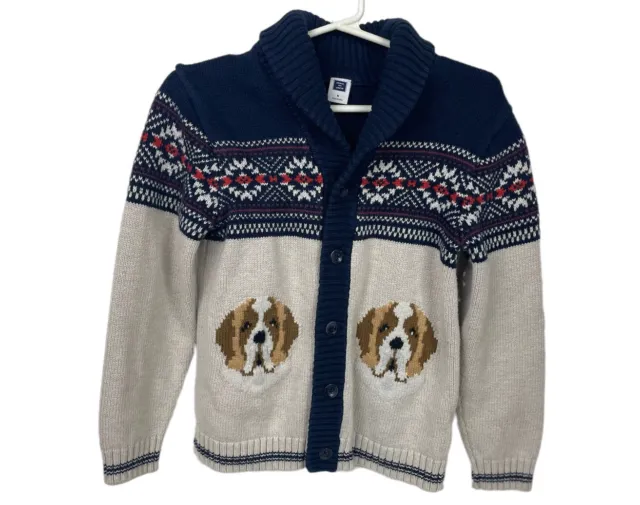 Janie Jack Carigan Sweater Boys 6  Puppy Dog Bernard Dog Knit Fair Isle Holiday