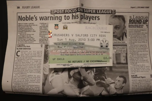 Crusaders v Salford City Reds 2010 Rugby Super League Ticket & Newspaper Report