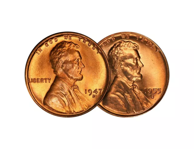 1947 D & 1955 S Lincoln Wheat Cent Choice BU 1c Brilliant Uncirculated - 2 Set