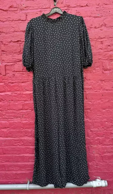 Asos Design Black Summer Party Polka Dot Wide Leg Open Back Jumpsuit Size 18