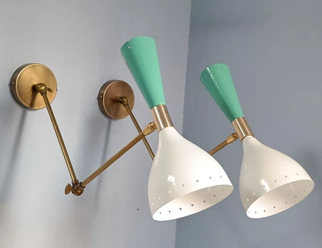 1950 Wall Diabolo Italian Sconce Fixture Pair Modern Light Century Mid Lights
