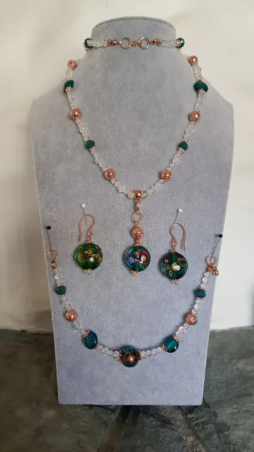 DESIGNERSCHMUCK Set aus Kristallglas / Perlen, Glasanhänger Unikat handmade